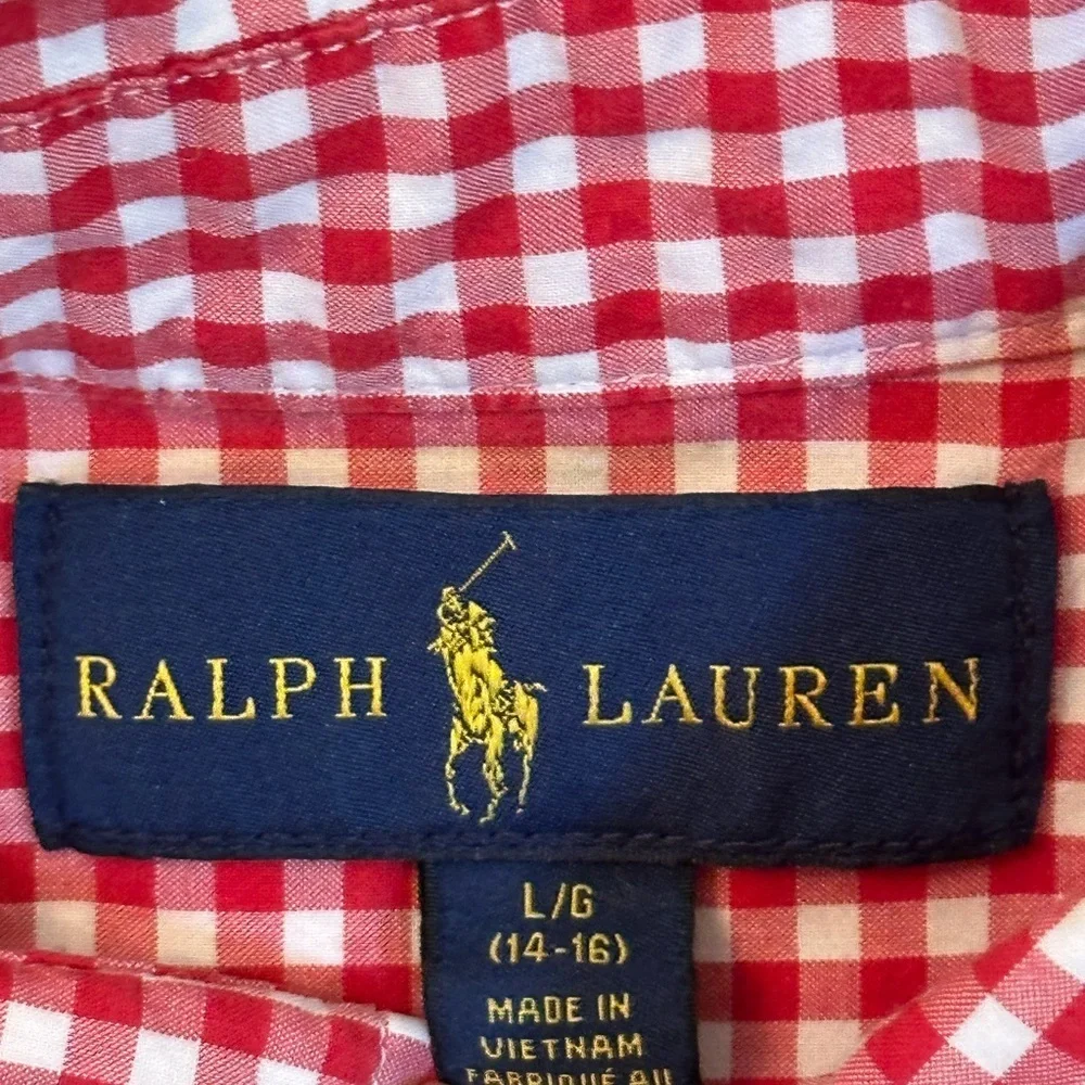 Ralph Lauren Red Casual Button Down Shirt Gingham Check
